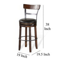 Flint Swivel Barstool Chair Set of 2, Black Faux Leather, Dark Brown -BM324882