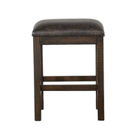 Flint Counter Stool, Faux Leather Seat, 24 Inch High, Dark Brown Wood -BM324913