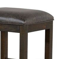 Flint Counter Stool, Faux Leather Seat, 24 Inch High, Dark Brown Wood -BM324913