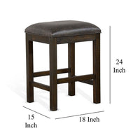 Flint Counter Stool, Faux Leather Seat, 24 Inch High, Dark Brown Wood -BM324913