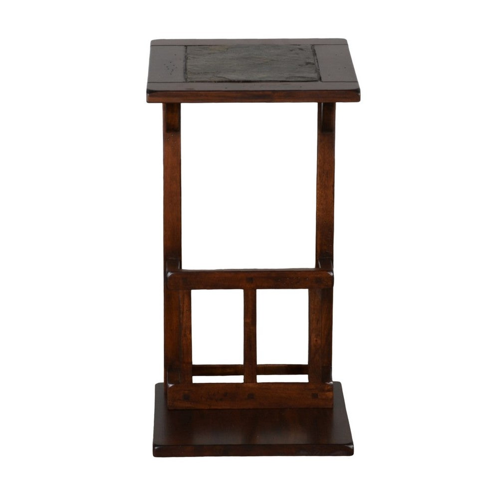 Jenne Sofa Side Table with Magazine Rack, 13 Inch Top, Dark Brown Wood -BM324919