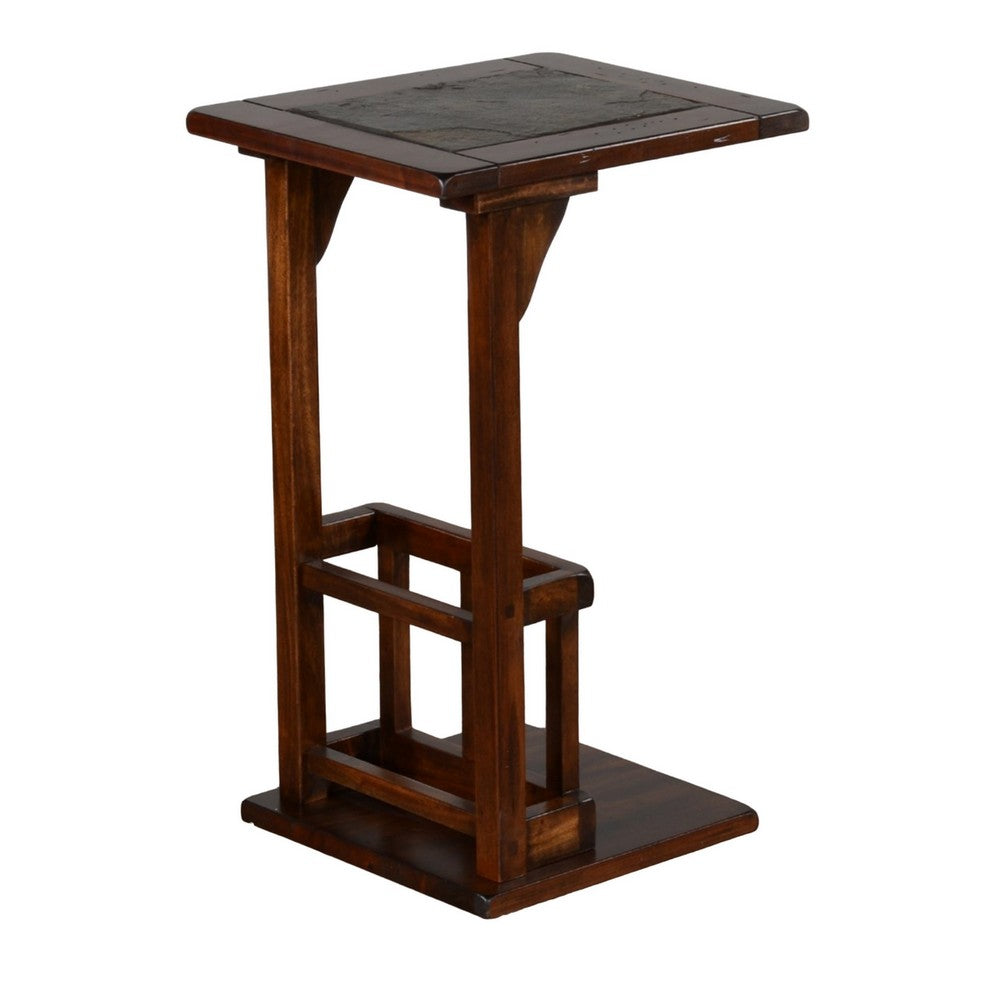 Jenne Sofa Side Table with Magazine Rack, 13 Inch Top, Dark Brown Wood -BM324919