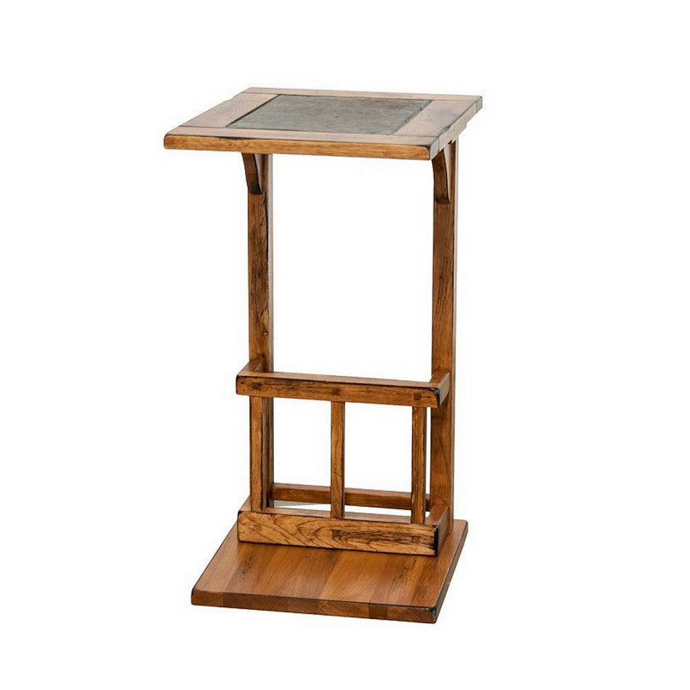 Marv Side Table with Magazine Rack, 13 Inch, Rustic Oak Finish Wood -BM324921