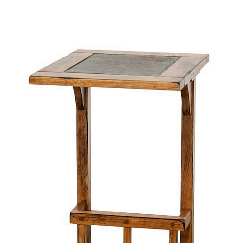 Marv Side Table with Magazine Rack, 13 Inch, Rustic Oak Finish Wood -BM324921