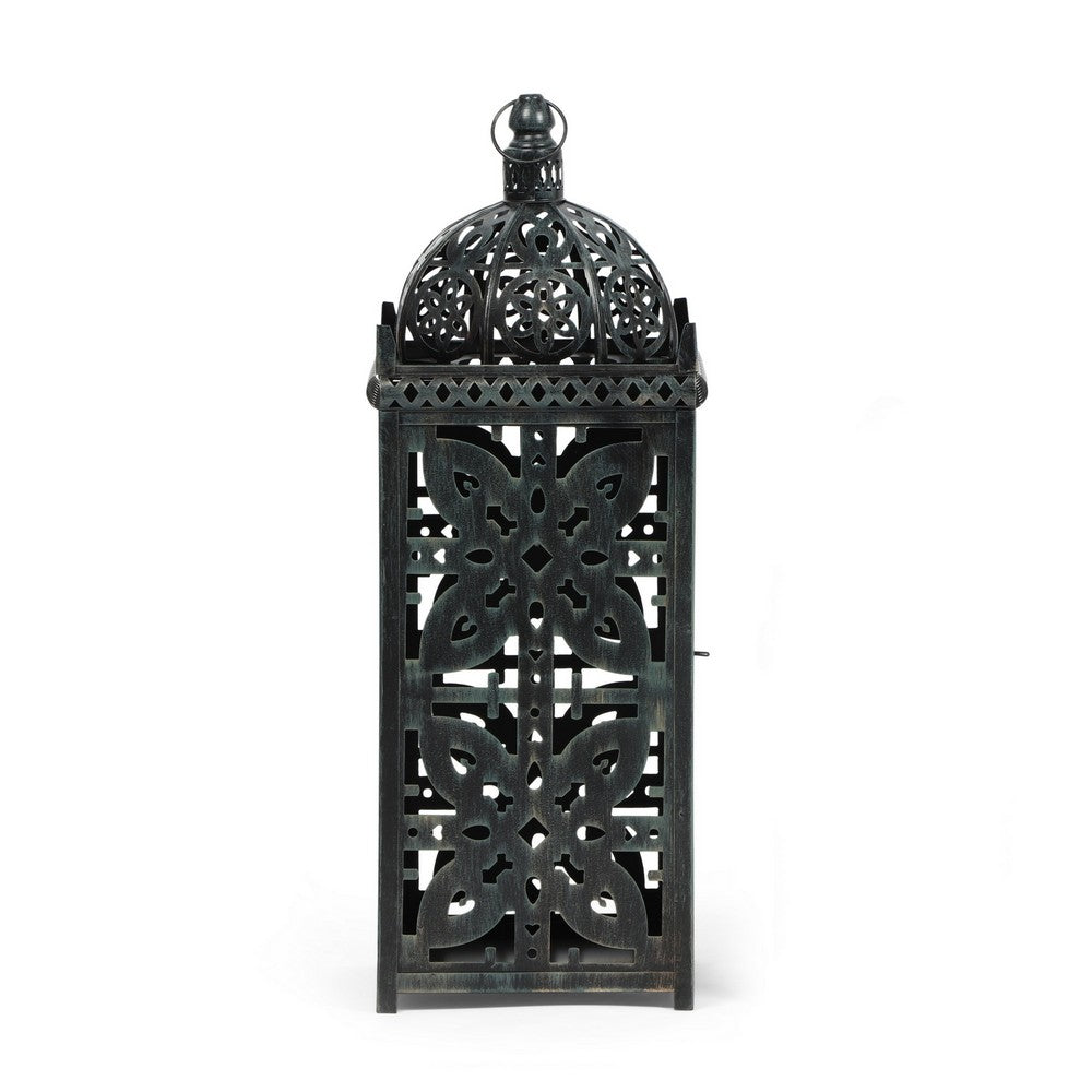 Sus 23 Inch Candle Holder Lantern w Dome Lid, Black Iron Metal Cover -BM324938