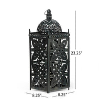 Sus 23 Inch Candle Holder Lantern w Dome Lid, Black Iron Metal Cover -BM324938
