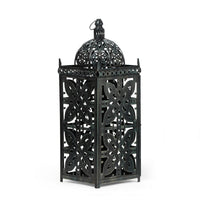 Sus 23 Inch Candle Holder Lantern w Dome Lid, Black Iron Metal Cover