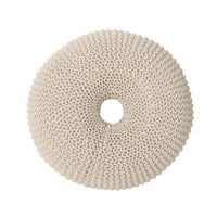 Round Knitted Pouf Ottoman, Handcrafted Details, 25 Inch, Beige Cotton -BM324947