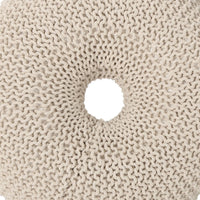 Round Knitted Pouf Ottoman, Handcrafted Details, 25 Inch, Beige Cotton -BM324947