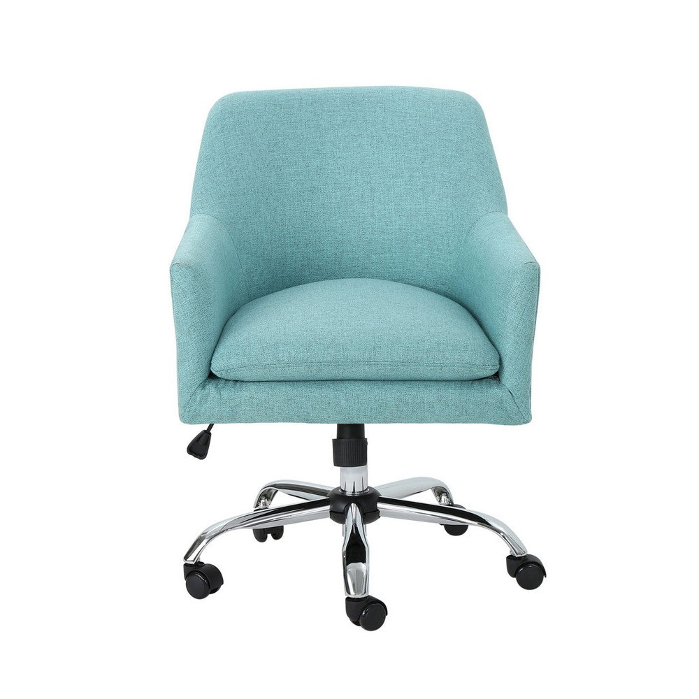 Heza Rolling Swivel Office Chair, Light Blue Fabric, Chrome Metal -BM324991