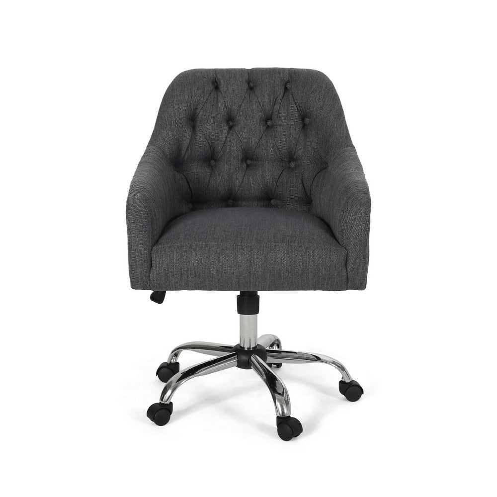 Nysa Swivel Rolling Office Chair, Tufted Dark Gray Fabric, Chrome -BM324995