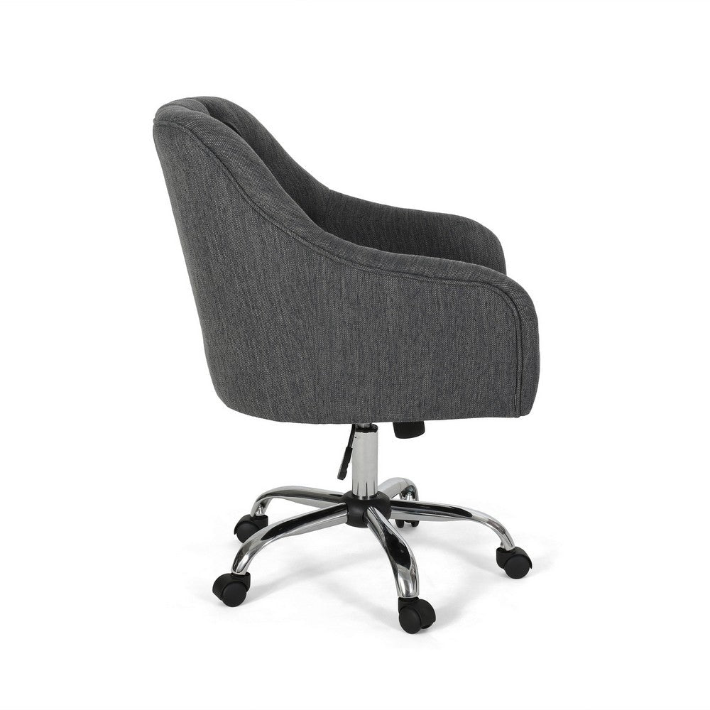 Nysa Swivel Rolling Office Chair, Tufted Dark Gray Fabric, Chrome -BM324995