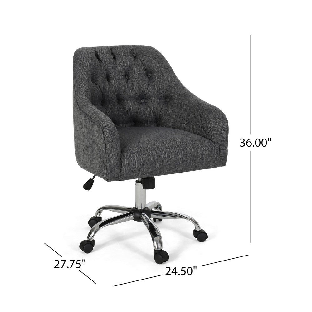 Nysa Swivel Rolling Office Chair, Tufted Dark Gray Fabric, Chrome -BM324995