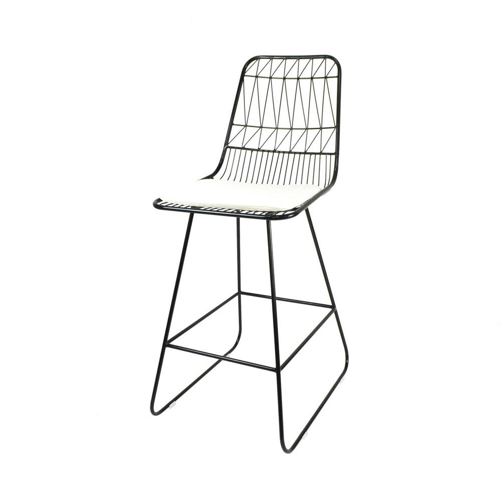Outdoor Counter Stool Chair Set of 2, Black Iron Frame Construction -BM325003