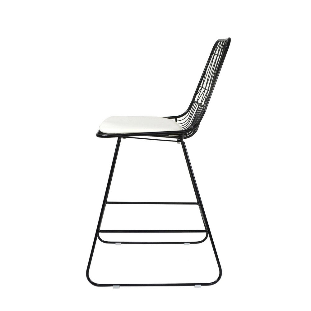Outdoor Counter Stool Chair Set of 2, Black Iron Frame Construction -BM325003