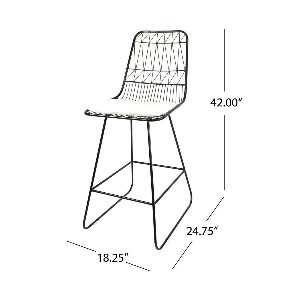 Outdoor Counter Stool Chair Set of 2, Black Iron Frame Construction -BM325003