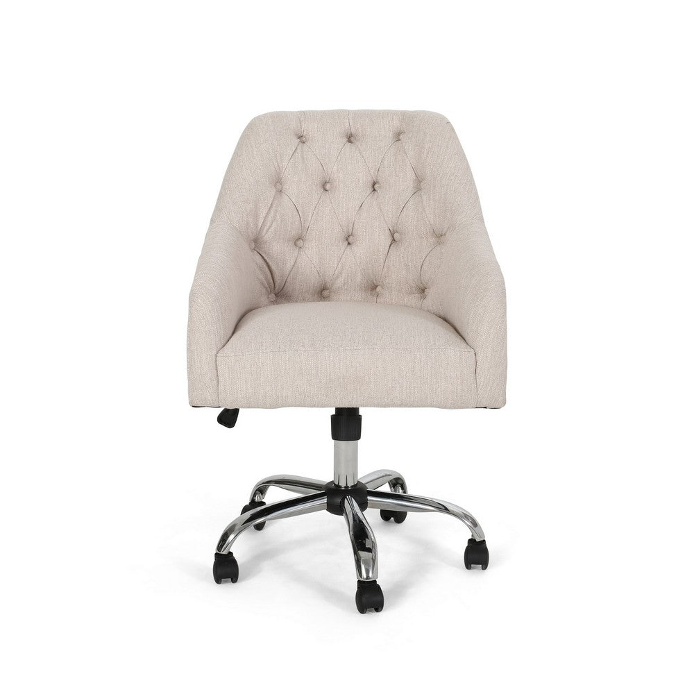 Nysa Swivel Office Chair, Tufted Beige Fabric, Chrome Steel -BM325037