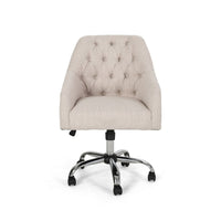 Nysa Swivel Office Chair, Tufted Beige Fabric, Chrome Steel -BM325037