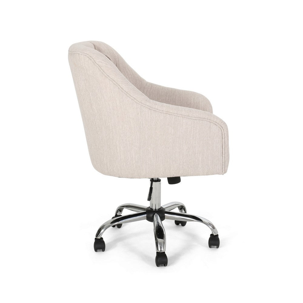 Nysa Swivel Office Chair, Tufted Beige Fabric, Chrome Steel -BM325037