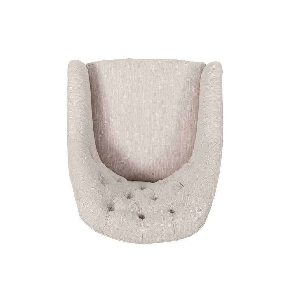 Nysa Swivel Office Chair, Tufted Beige Fabric, Chrome Steel -BM325037