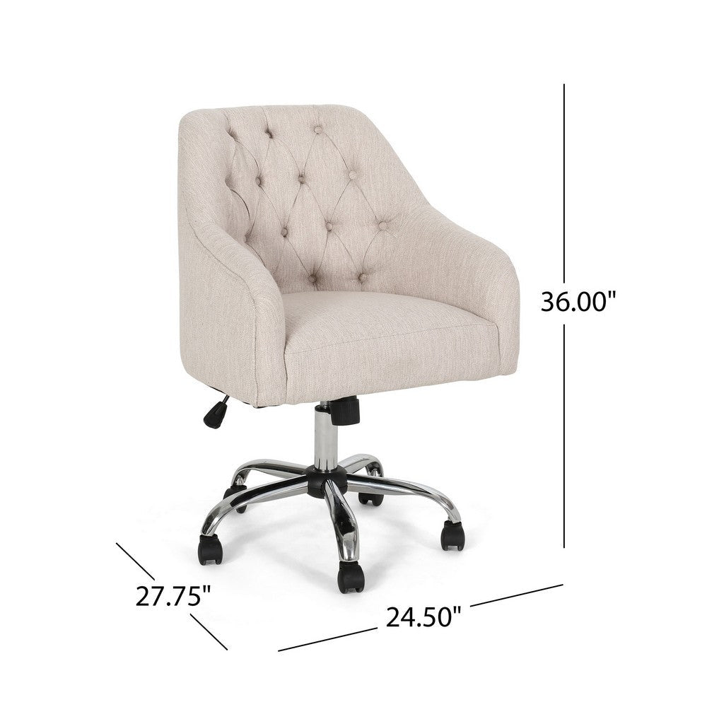 Nysa Swivel Office Chair, Tufted Beige Fabric, Chrome Steel -BM325037