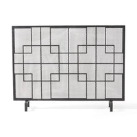 31x41 Fireplace Screen with Mesh, Contemporary Design, Black, Silver  -BM325079