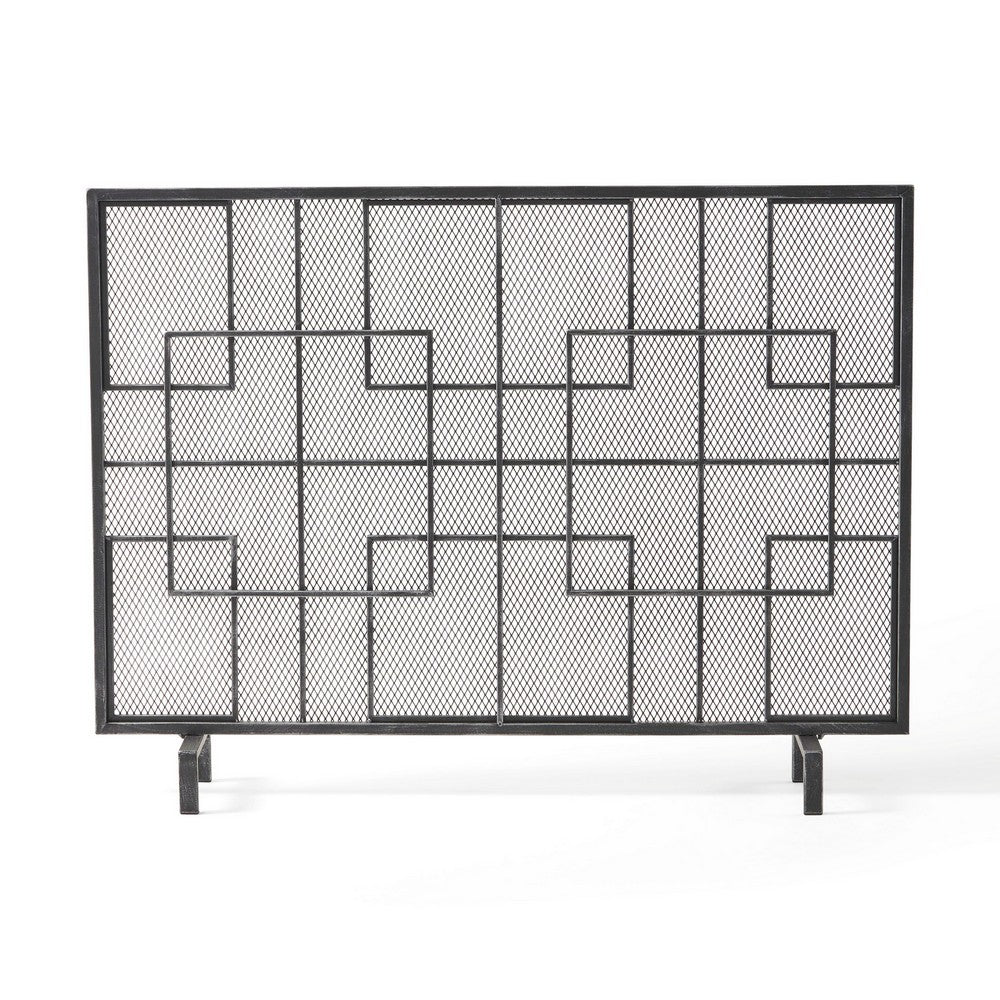 31x41 Fireplace Screen with Mesh, Contemporary Design, Black, Silver  -BM325079