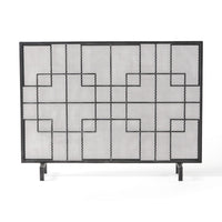 31x41 Fireplace Screen with Mesh, Contemporary Design, Black, Silver  -BM325079