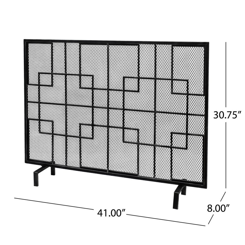 31x41 Fireplace Screen with Mesh, Contemporary Design, Black, Silver  -BM325079