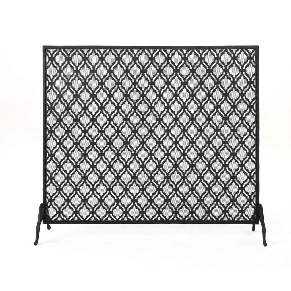 35x39 Fireplace Screen, Flower Design, Classic Matte Black Iron Finish -BM325080