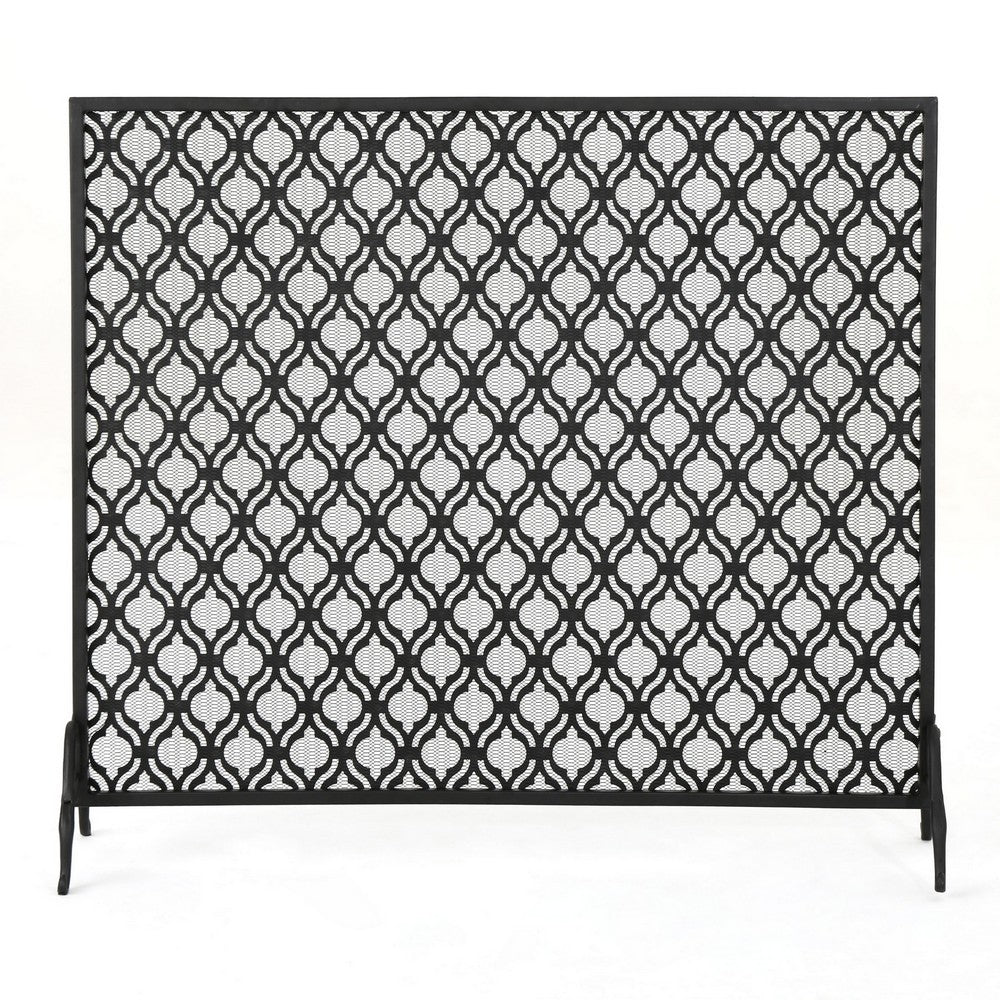 35x39 Fireplace Screen, Flower Design, Classic Matte Black Iron Finish -BM325080