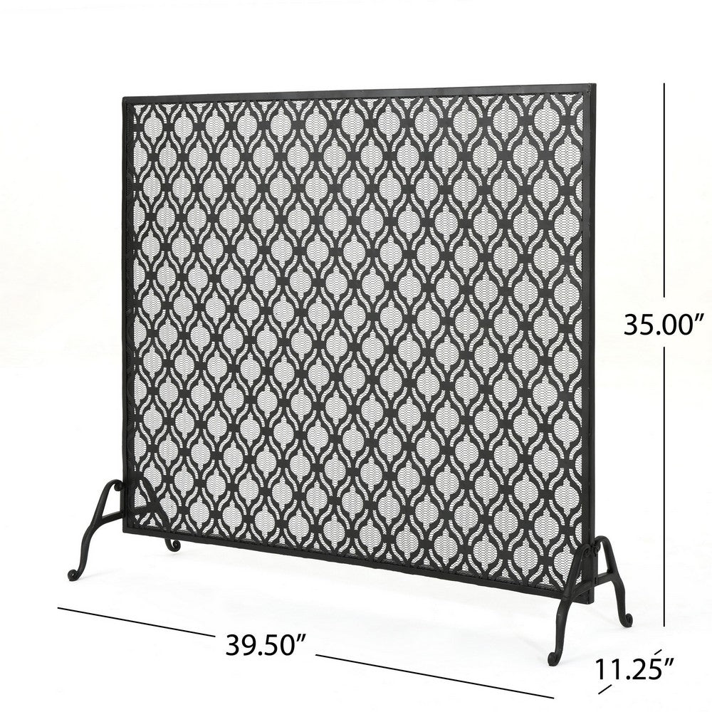 35x39 Fireplace Screen, Flower Design, Classic Matte Black Iron Finish -BM325080
