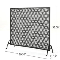 35x39 Fireplace Screen, Flower Design, Classic Matte Black Iron Finish -BM325080