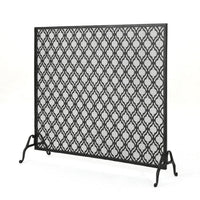 35x39 Fireplace Screen, Flower Design, Classic Matte Black Iron Finish