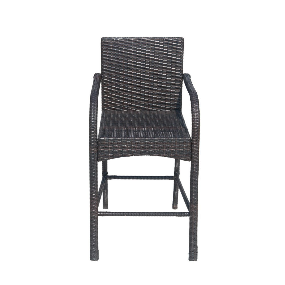 Outdoor Barstool Chair Set of 2, Gray Woven Faux Rattan, Iron Frame -BM325081