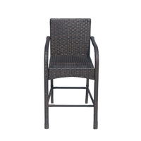 Outdoor Barstool Chair Set of 2, Gray Woven Faux Rattan, Iron Frame -BM325081