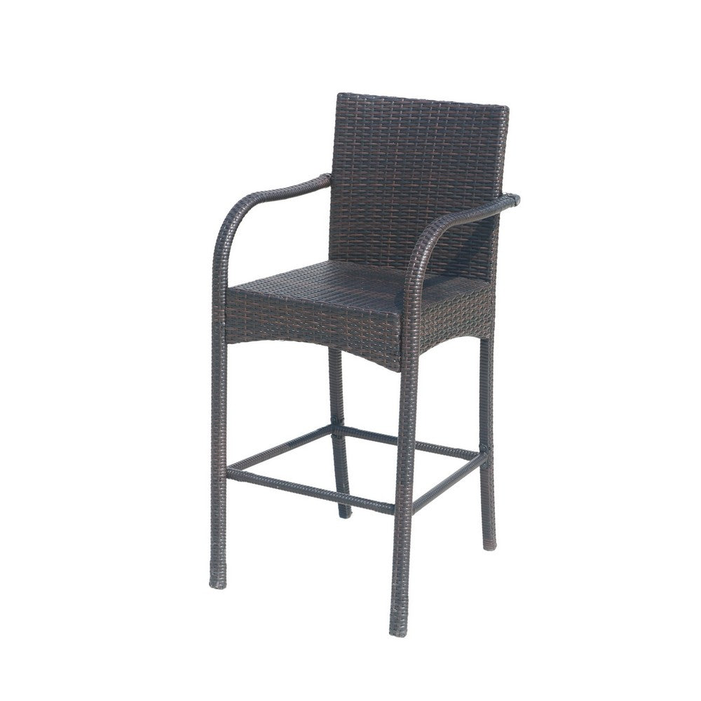 Outdoor Barstool Chair Set of 2, Gray Woven Faux Rattan, Iron Frame -BM325081