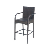 Outdoor Barstool Chair Set of 2, Gray Woven Faux Rattan, Iron Frame -BM325081