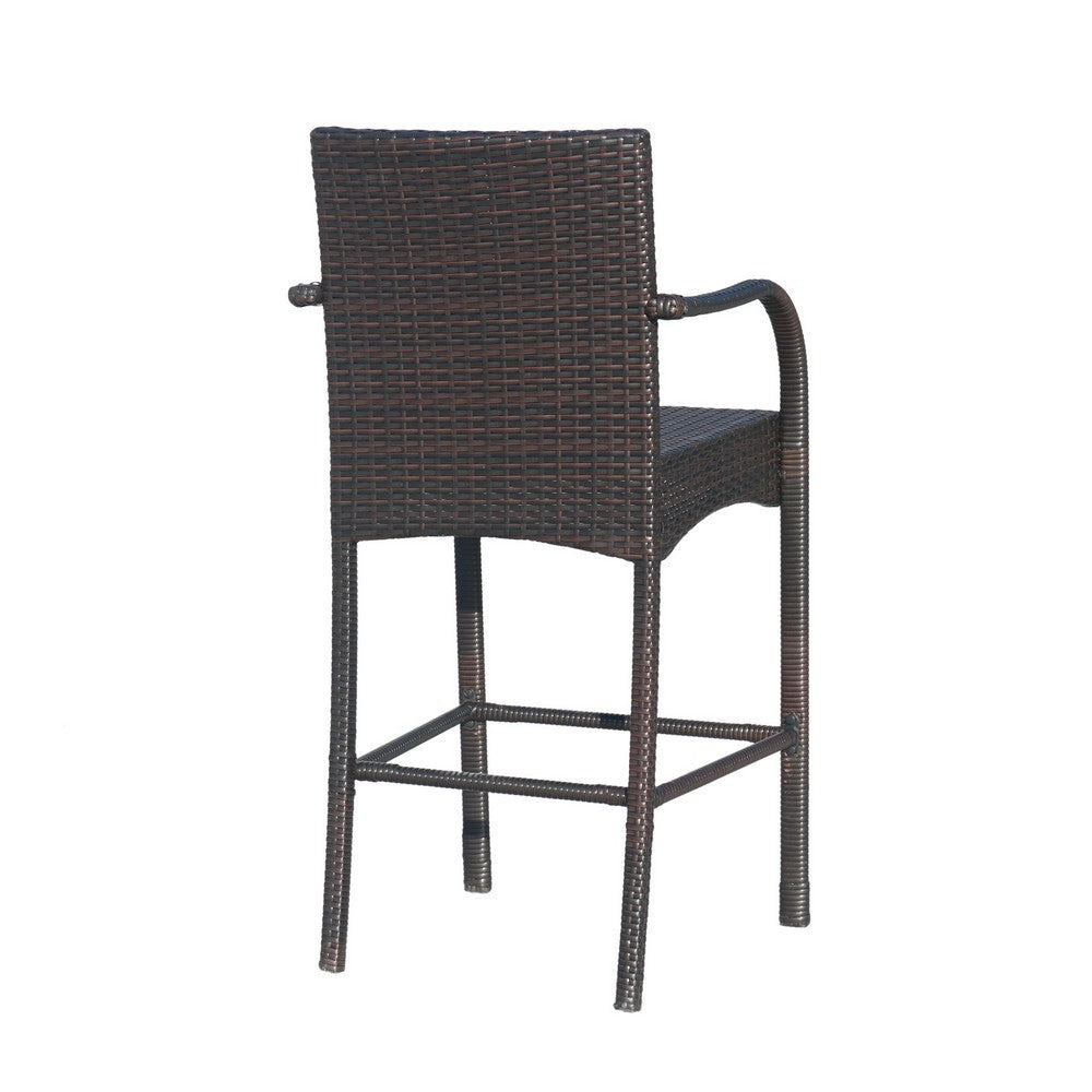 Outdoor Barstool Chair Set of 2, Gray Woven Faux Rattan, Iron Frame -BM325081