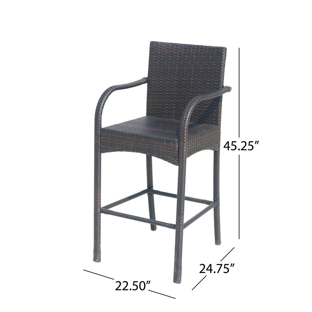 Outdoor Barstool Chair Set of 2, Gray Woven Faux Rattan, Iron Frame -BM325081