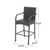 Outdoor Barstool Chair Set of 2, Gray Woven Faux Rattan, Iron Frame -BM325081