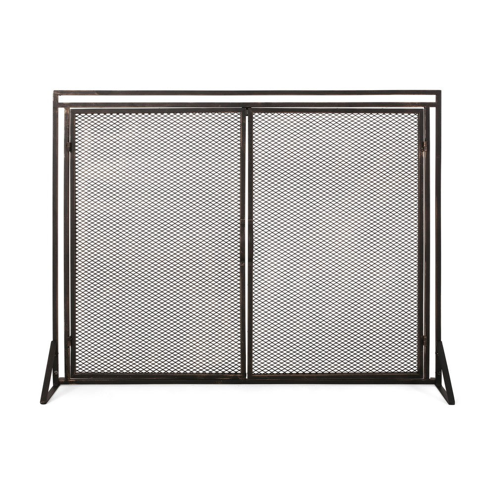 31x40 Fireplace Screen, 2 Door Diamond Mesh Design, Black Bronze Iron -BM325082
