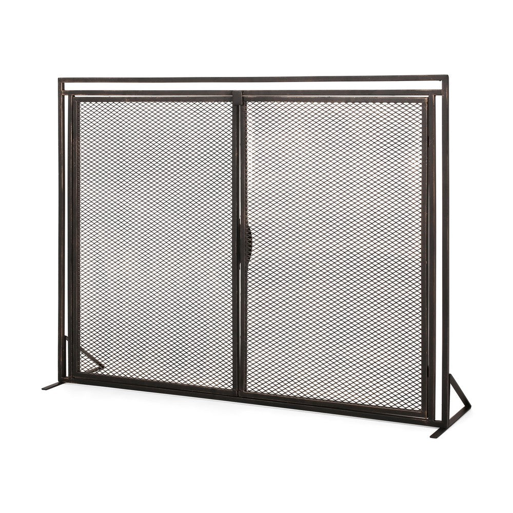 31x40 Fireplace Screen, 2 Door Diamond Mesh Design, Black Bronze Iron -BM325082