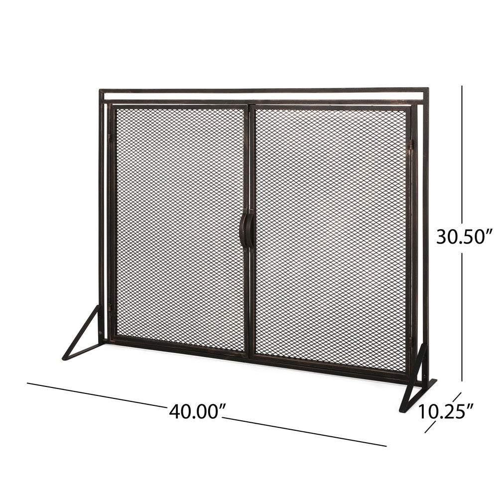 31x40 Fireplace Screen, 2 Door Diamond Mesh Design, Black Bronze Iron -BM325082