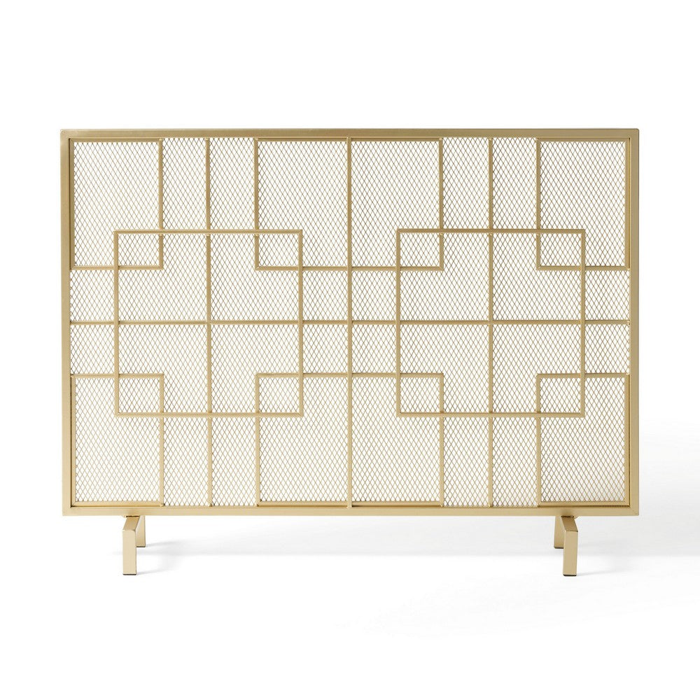 31x41 Fireplace Screen, Overlapping Square Design, Classic Gold Iron -BM325083