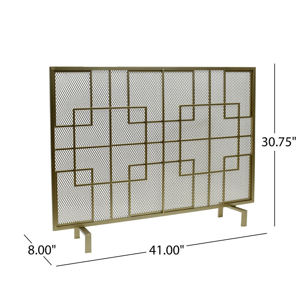 31x41 Fireplace Screen, Overlapping Square Design, Classic Gold Iron -BM325083