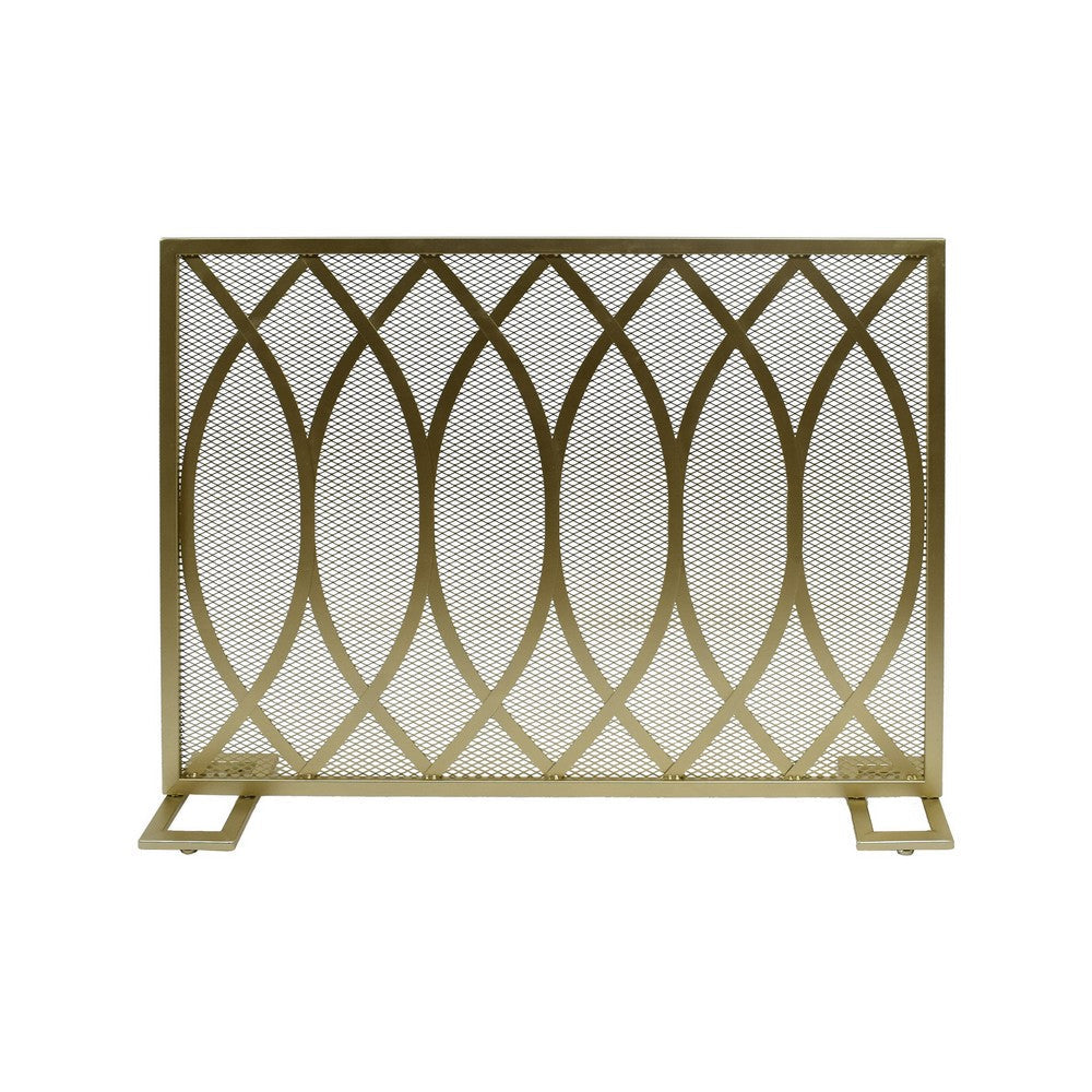 30x40 Fireplace Screen, Overlapping Round Lens Design, Gold Iron -BM325084