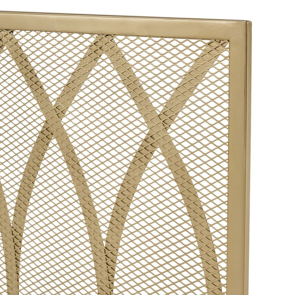 30x40 Fireplace Screen, Overlapping Round Lens Design, Gold Iron -BM325084