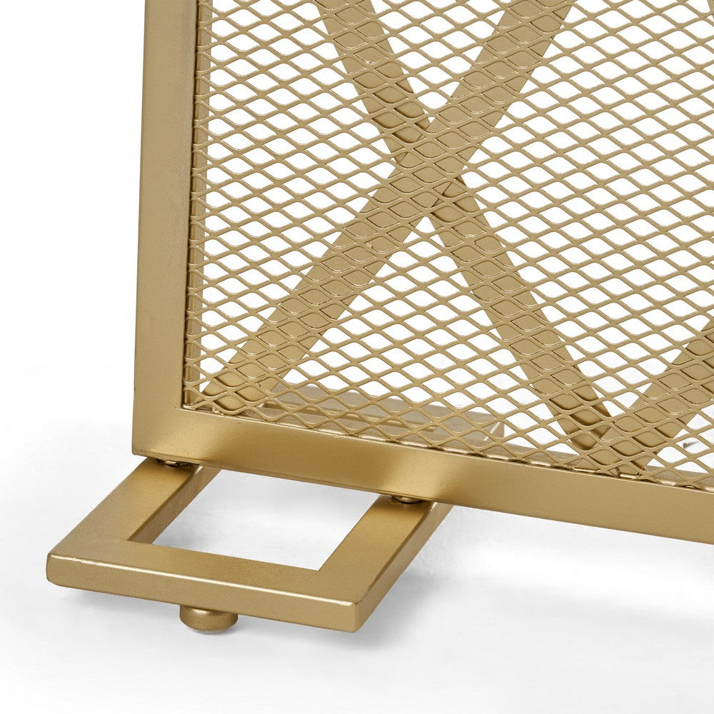 30x40 Fireplace Screen, Overlapping Round Lens Design, Gold Iron -BM325084
