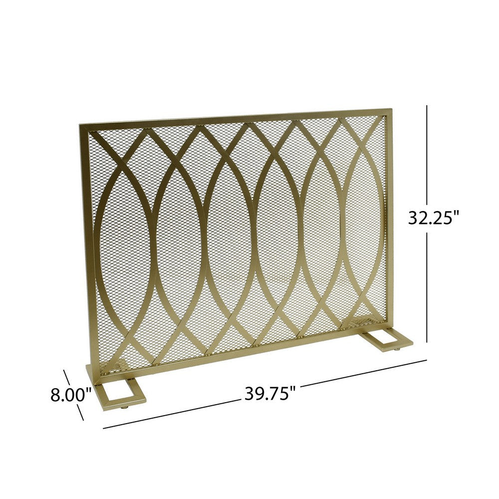 30x40 Fireplace Screen, Overlapping Round Lens Design, Gold Iron -BM325084